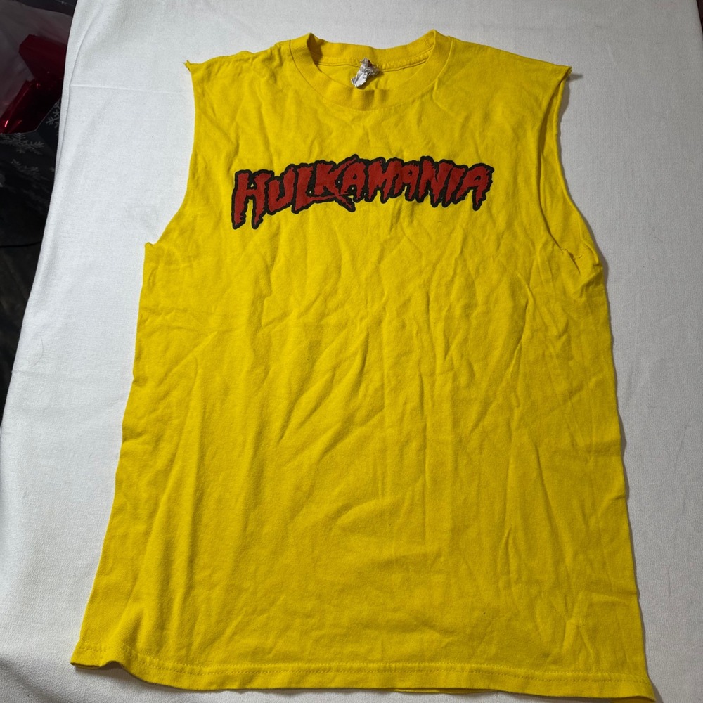 RARE Vintage Alstyle Yellow Hulkamania Sleeveless Muscle T Shirt Hulk‎ Hogan M